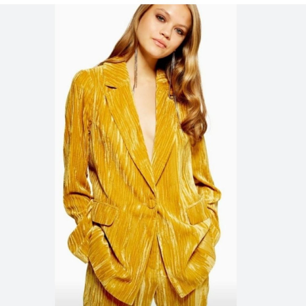 Topshop Mustard Velvet Blazer